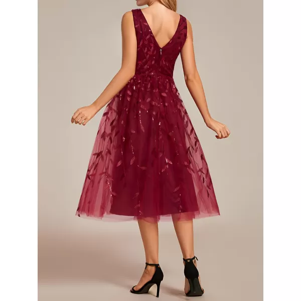 EverPretty Womens A Line V Neck Open Back Sleeveless Ruched Sequin Knee Length Formal Dress 02106Burgundy