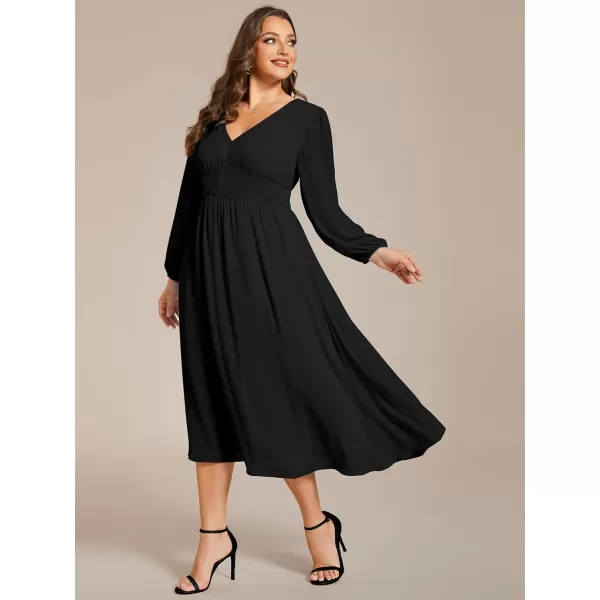 EverPretty Womens A Line V Neck Plus Size Lantern Sleeves Midi Wedding Guest Dresses 01929DABlack