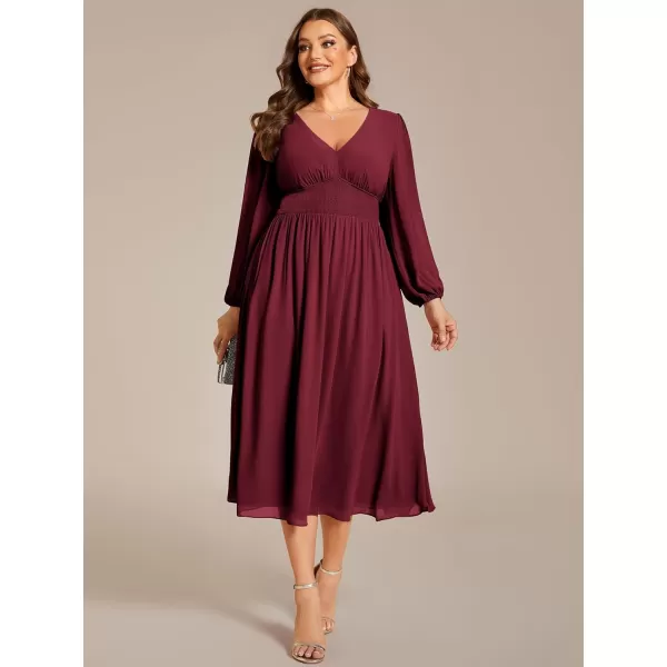 EverPretty Womens A Line V Neck Plus Size Lantern Sleeves Midi Wedding Guest Dresses 01929DABurgundy