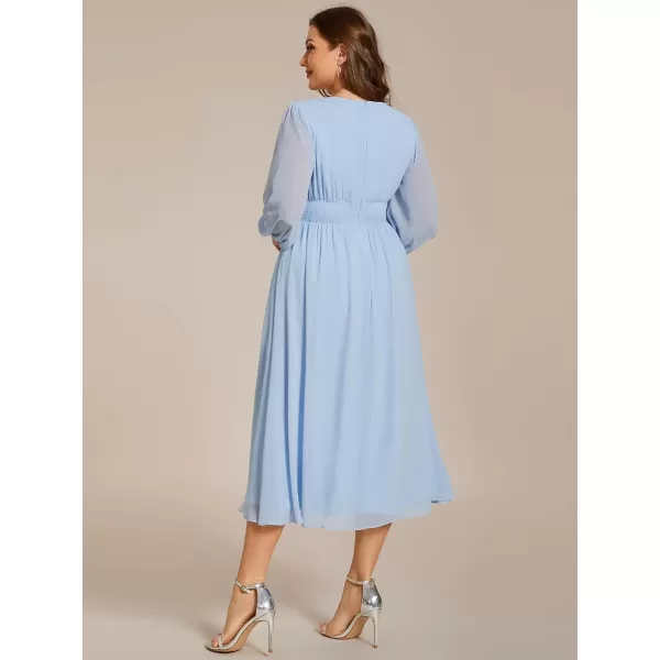 EverPretty Womens A Line V Neck Plus Size Lantern Sleeves Midi Wedding Guest Dresses 01929DAIce Blue