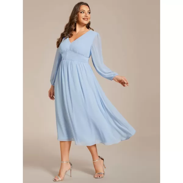 EverPretty Womens A Line V Neck Plus Size Lantern Sleeves Midi Wedding Guest Dresses 01929DAIce Blue