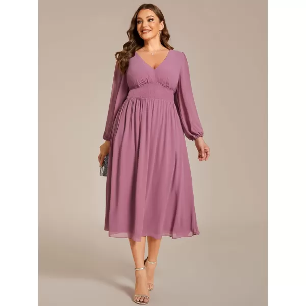 EverPretty Womens A Line V Neck Plus Size Lantern Sleeves Midi Wedding Guest Dresses 01929DAOrchid