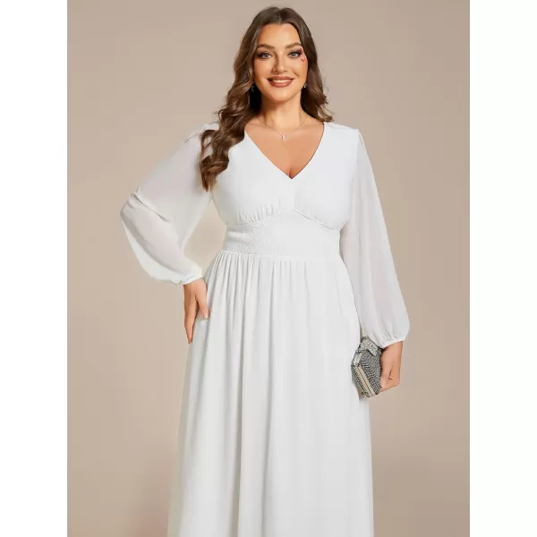 EverPretty Womens A Line V Neck Plus Size Lantern Sleeves Midi Wedding Guest Dresses 01929DAWhite