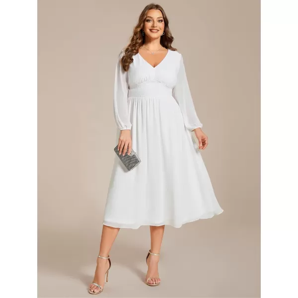 EverPretty Womens A Line V Neck Plus Size Lantern Sleeves Midi Wedding Guest Dresses 01929DAWhite