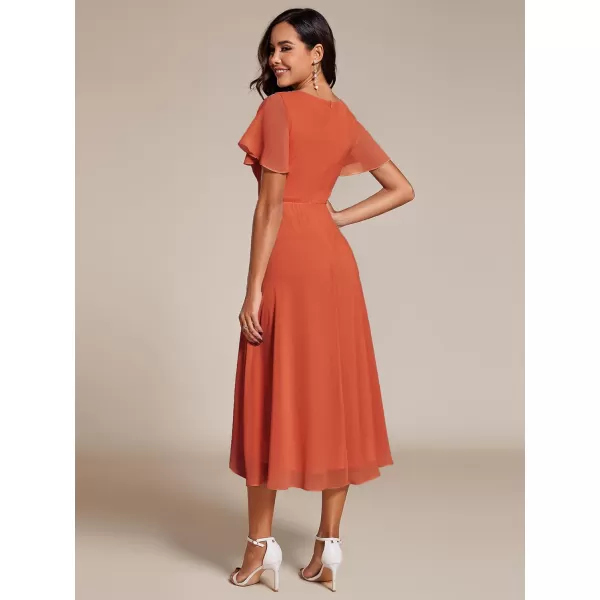 EverPretty Womens A Line V Neck Ruffle Sleeves Pleated High Low Formal Dresses 02084Burnt Orange