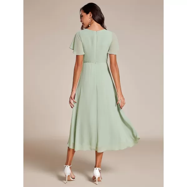 EverPretty Womens A Line V Neck Ruffle Sleeves Pleated High Low Formal Dresses 02084Mint Green