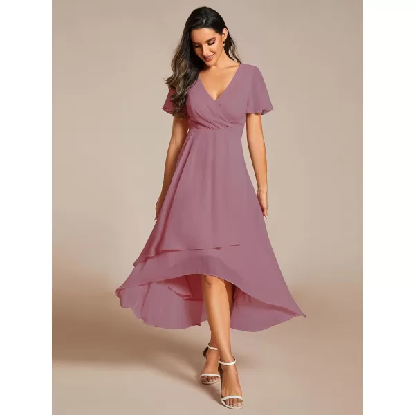 EverPretty Womens A Line V Neck Ruffle Sleeves Pleated High Low Formal Dresses 02084Orchid