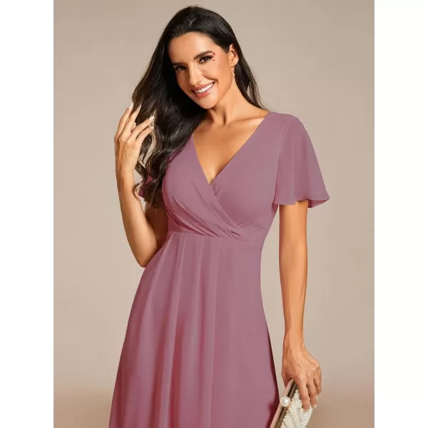 EverPretty Womens A Line V Neck Ruffle Sleeves Pleated High Low Formal Dresses 02084Orchid