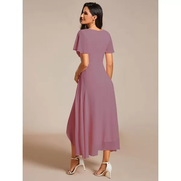 EverPretty Womens A Line V Neck Ruffle Sleeves Pleated High Low Formal Dresses 02084Orchid