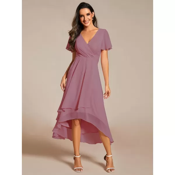 EverPretty Womens A Line V Neck Ruffle Sleeves Pleated High Low Formal Dresses 02084Orchid