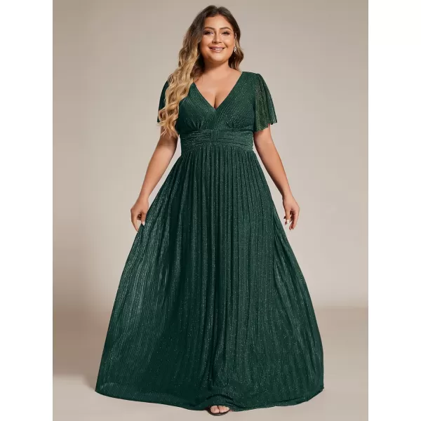 EverPretty Womens A Line V Neck Short Sleeves Pleated Plus Size Maxi Evening Dresses 11961DADark Green