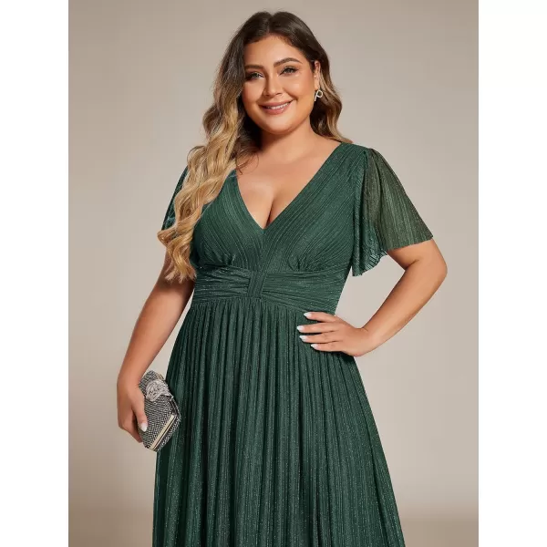 EverPretty Womens A Line V Neck Short Sleeves Pleated Plus Size Maxi Evening Dresses 11961DADark Green