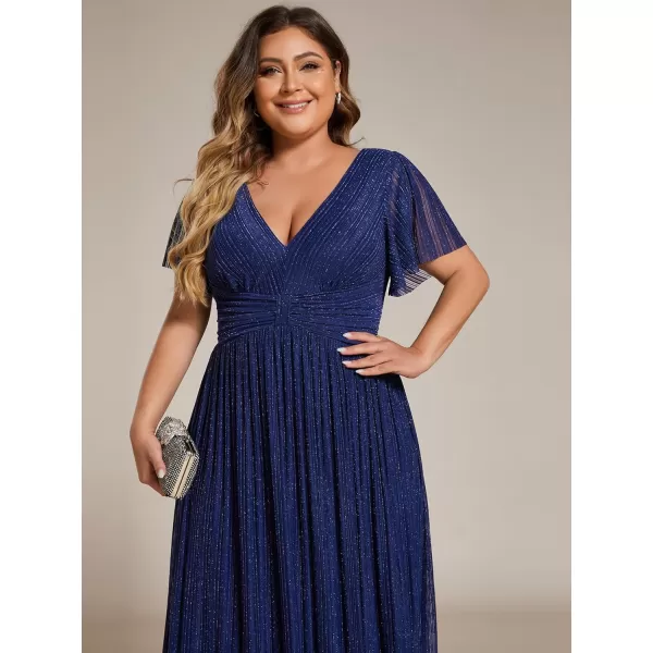 EverPretty Womens A Line V Neck Short Sleeves Pleated Plus Size Maxi Evening Dresses 11961DANavy Blue