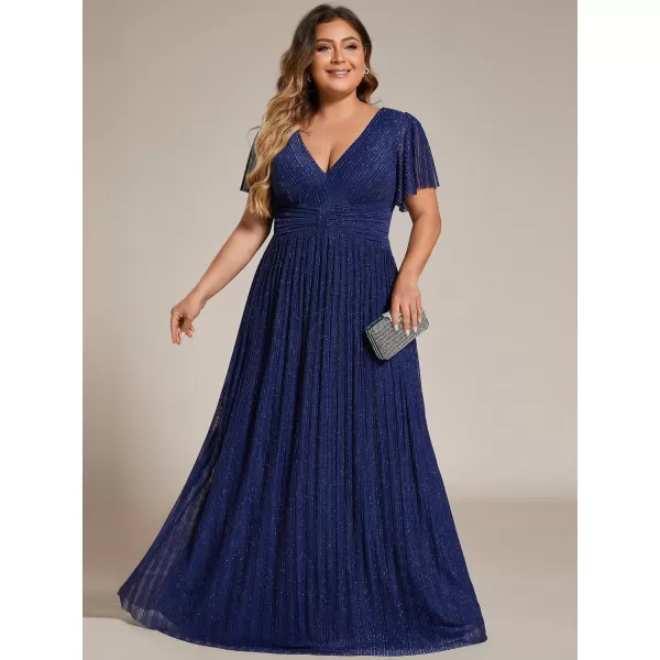 EverPretty Womens A Line V Neck Short Sleeves Pleated Plus Size Maxi Evening Dresses 11961DANavy Blue