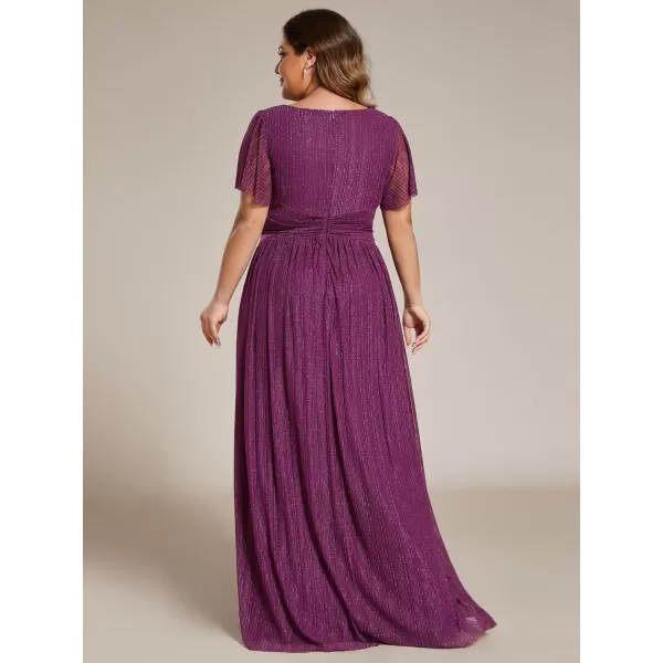 EverPretty Womens A Line V Neck Short Sleeves Pleated Plus Size Maxi Evening Dresses 11961DAPurple Wisteria