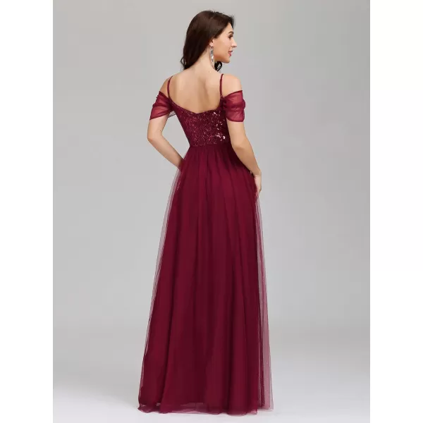 EverPretty Womens ALine Cold Shoulder Wedding Party Long Bridesmaid Dress 0766Burgundy