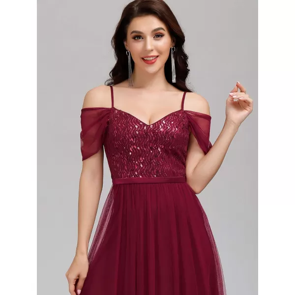 EverPretty Womens ALine Cold Shoulder Wedding Party Long Bridesmaid Dress 0766Burgundy