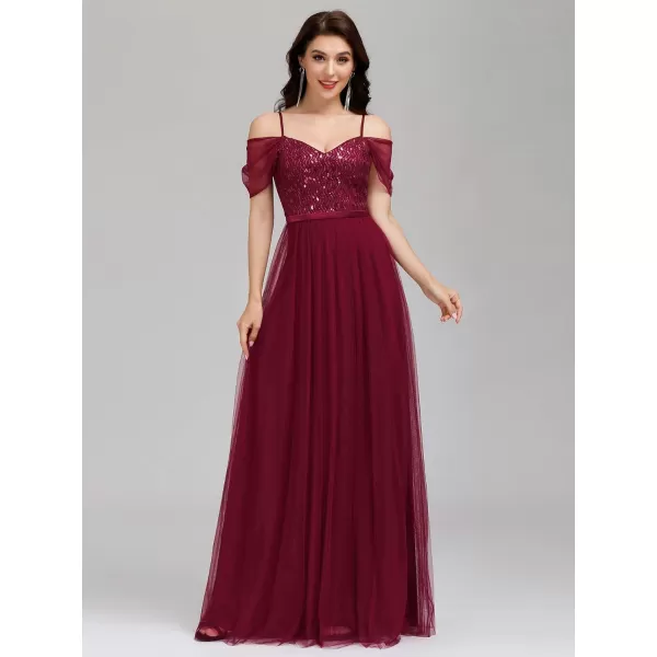 EverPretty Womens ALine Cold Shoulder Wedding Party Long Bridesmaid Dress 0766Burgundy