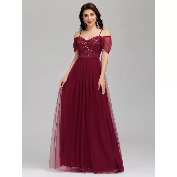 EverPretty Womens ALine Cold Shoulder Wedding Party Long Bridesmaid Dress 0766Burgundy