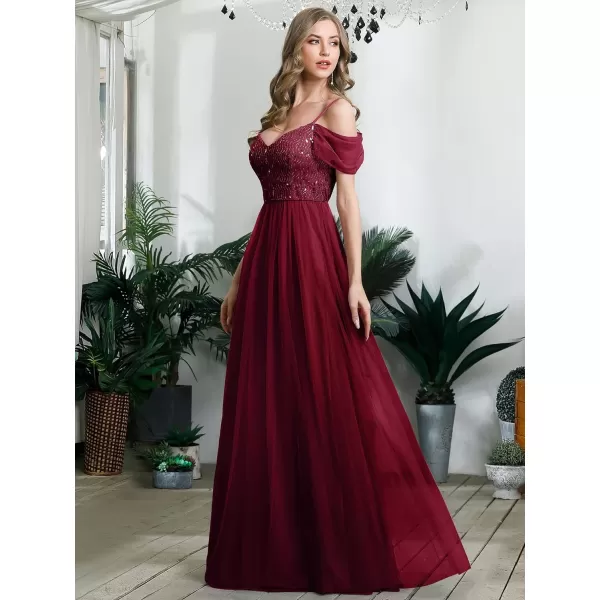 EverPretty Womens ALine Cold Shoulder Wedding Party Long Bridesmaid Dress 0766Burgundynew