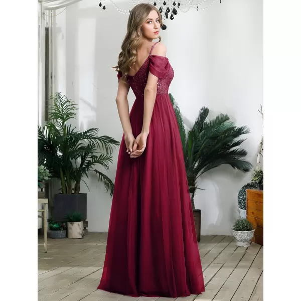 EverPretty Womens ALine Cold Shoulder Wedding Party Long Bridesmaid Dress 0766Burgundynew