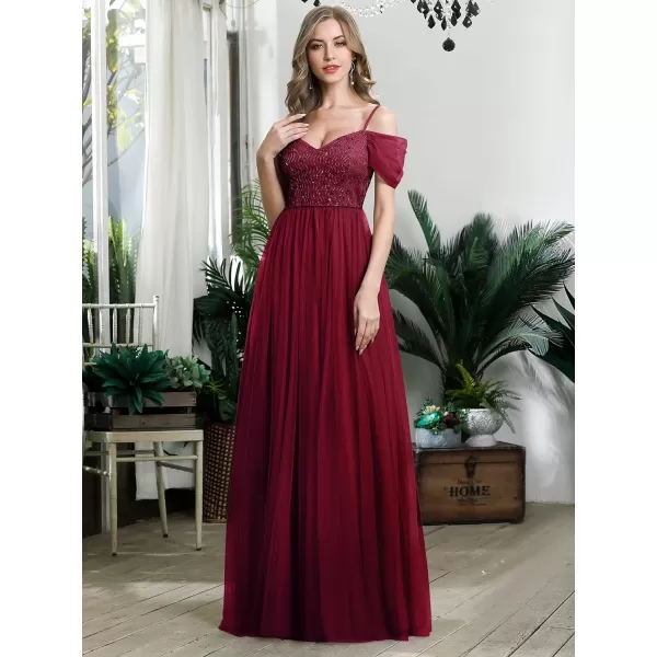 EverPretty Womens ALine Cold Shoulder Wedding Party Long Bridesmaid Dress 0766Burgundynew