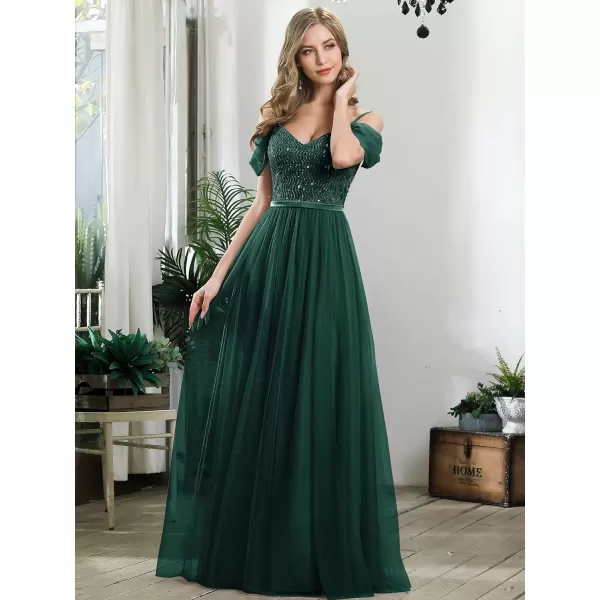 EverPretty Womens ALine Cold Shoulder Wedding Party Long Bridesmaid Dress 0766Dark Green