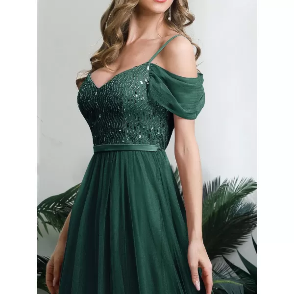 EverPretty Womens ALine Cold Shoulder Wedding Party Long Bridesmaid Dress 0766Dark Green