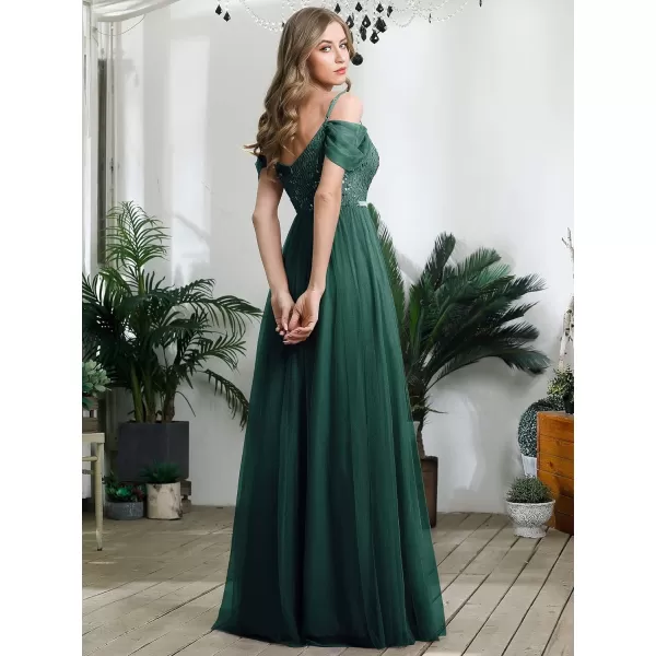 EverPretty Womens ALine Cold Shoulder Wedding Party Long Bridesmaid Dress 0766Dark Green