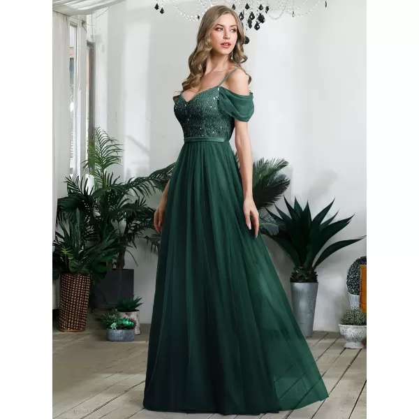 EverPretty Womens ALine Cold Shoulder Wedding Party Long Bridesmaid Dress 0766Dark Green