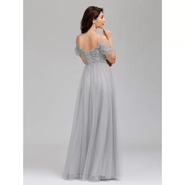 EverPretty Womens ALine Cold Shoulder Wedding Party Long Bridesmaid Dress 0766Grey