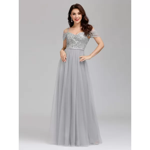 EverPretty Womens ALine Cold Shoulder Wedding Party Long Bridesmaid Dress 0766Grey