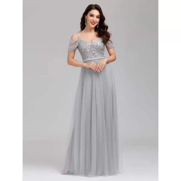 EverPretty Womens ALine Cold Shoulder Wedding Party Long Bridesmaid Dress 0766Grey