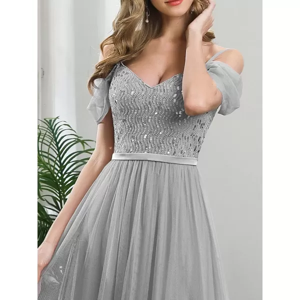 EverPretty Womens ALine Cold Shoulder Wedding Party Long Bridesmaid Dress 0766Grey