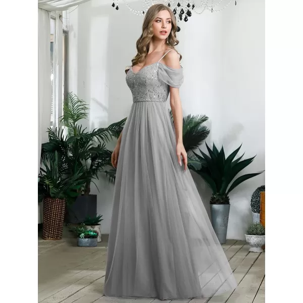 EverPretty Womens ALine Cold Shoulder Wedding Party Long Bridesmaid Dress 0766Greynew