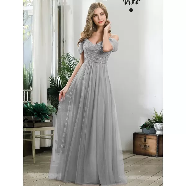 EverPretty Womens ALine Cold Shoulder Wedding Party Long Bridesmaid Dress 0766Greynew