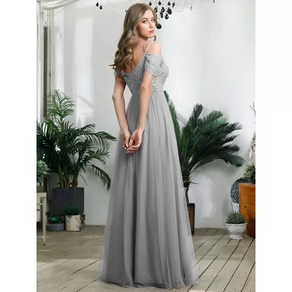 EverPretty Womens ALine Cold Shoulder Wedding Party Long Bridesmaid Dress 0766Greynew