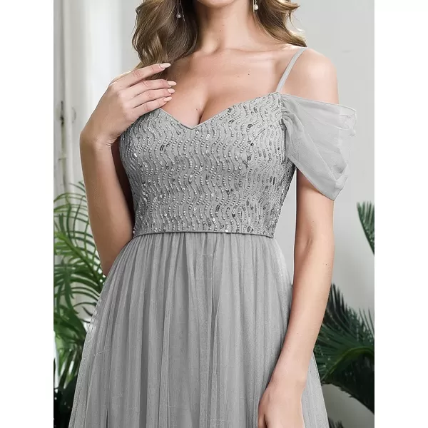 EverPretty Womens ALine Cold Shoulder Wedding Party Long Bridesmaid Dress 0766Greynew