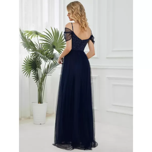 EverPretty Womens ALine Cold Shoulder Wedding Party Long Bridesmaid Dress 0766Navy Blue