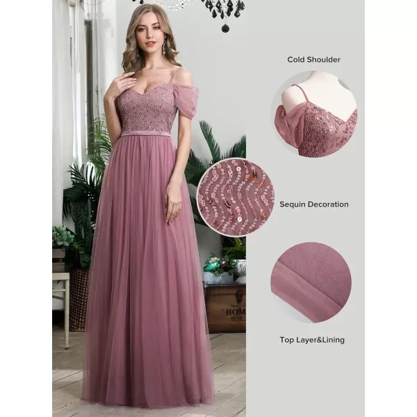 EverPretty Womens ALine Cold Shoulder Wedding Party Long Bridesmaid Dress 0766Orchid