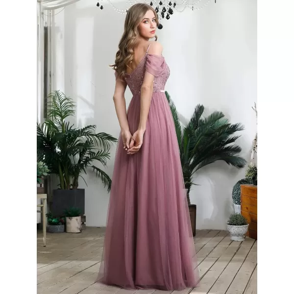 EverPretty Womens ALine Cold Shoulder Wedding Party Long Bridesmaid Dress 0766Orchid