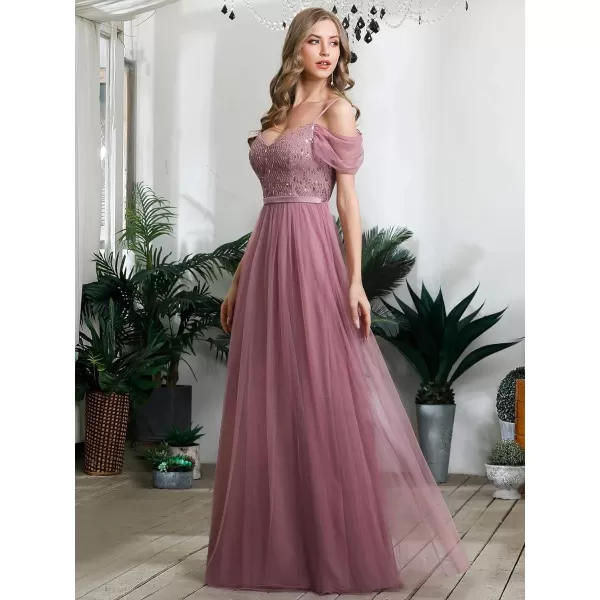 EverPretty Womens ALine Cold Shoulder Wedding Party Long Bridesmaid Dress 0766Orchid