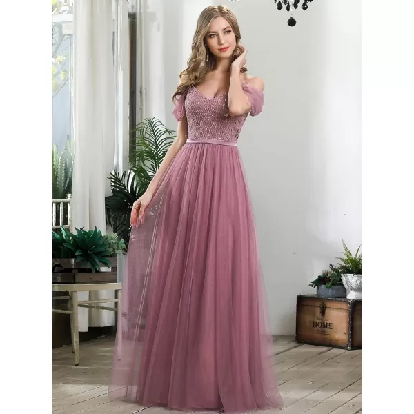 EverPretty Womens ALine Cold Shoulder Wedding Party Long Bridesmaid Dress 0766Orchid