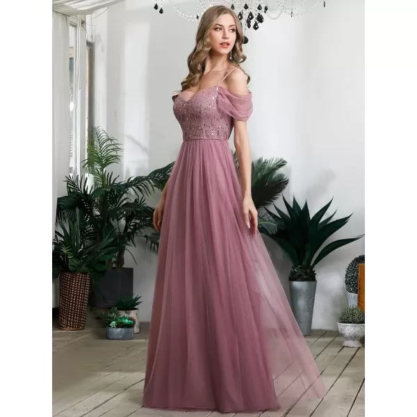 EverPretty Womens ALine Cold Shoulder Wedding Party Long Bridesmaid Dress 0766Orchidnew