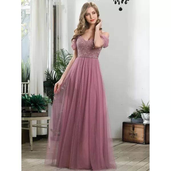 EverPretty Womens ALine Cold Shoulder Wedding Party Long Bridesmaid Dress 0766Orchidnew
