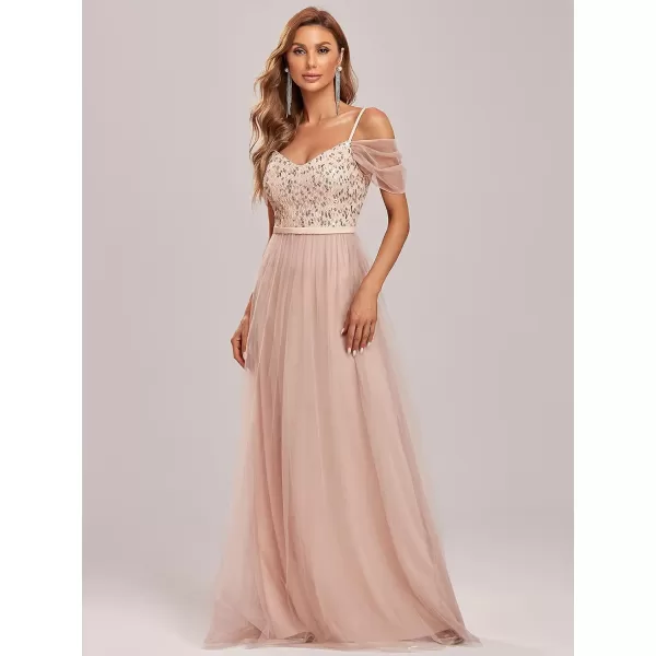 EverPretty Womens ALine Cold Shoulder Wedding Party Long Bridesmaid Dress 0766Rose Gold