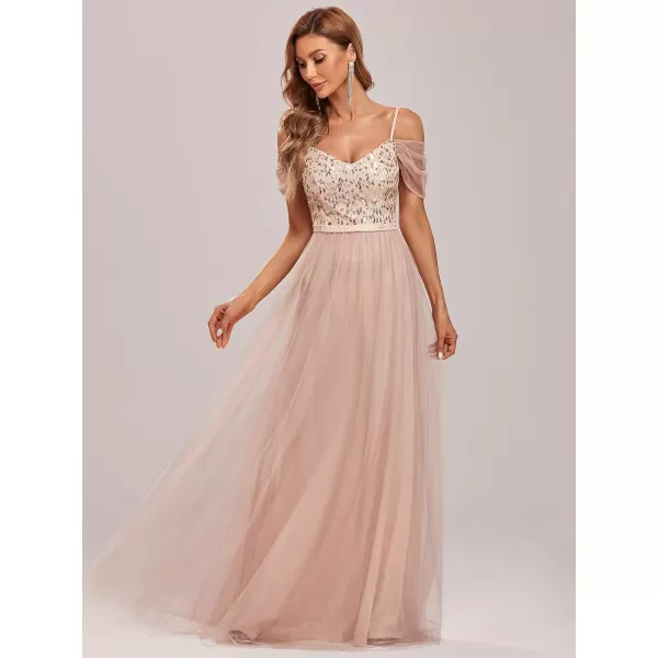 EverPretty Womens ALine Cold Shoulder Wedding Party Long Bridesmaid Dress 0766Rose Gold