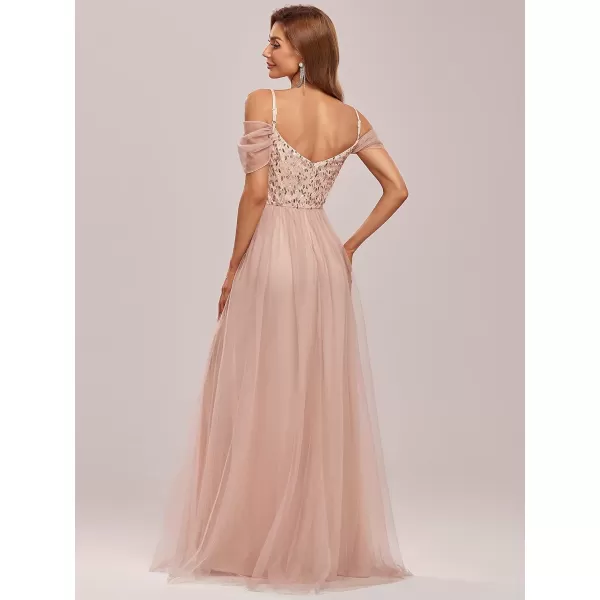 EverPretty Womens ALine Cold Shoulder Wedding Party Long Bridesmaid Dress 0766Rose Gold