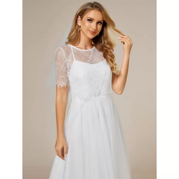 EverPretty Womens ALine Lace Crew Neck Short Sleeves Maxi Wedding Dresses 02024White