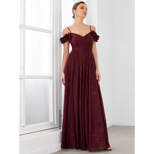 EverPretty Womens ALine Off Shoulder Spaghetti Strap Tulle Formal Evening Gowns 50183Burgundy